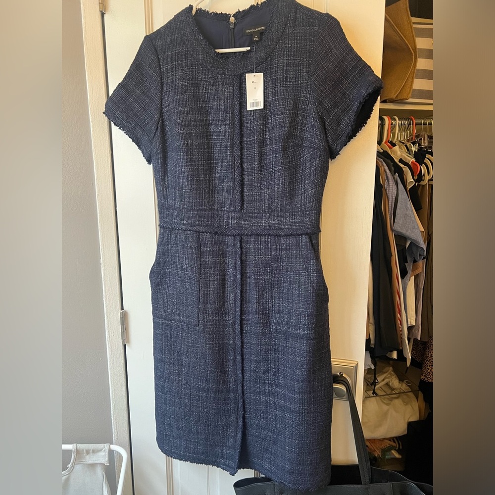 Banana Republic navy blue tweed dress, NWT, size 8